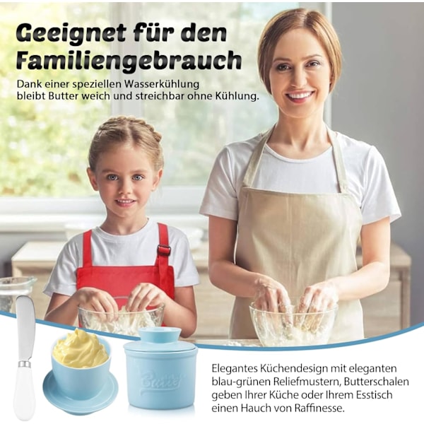 QU*Fransk smørkrukke med låg – keramisk smørklokke smørbeholder, smørdåse porcelæn til frisk aromatiseret smør, klokke cyan