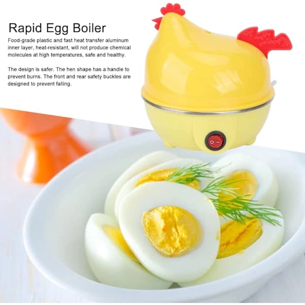 Rask eggkoker (15,6x15,6*16cm), 7 egg kapasitet Multifunksjonell elektrisk eggkoker Kyllingform Fa
