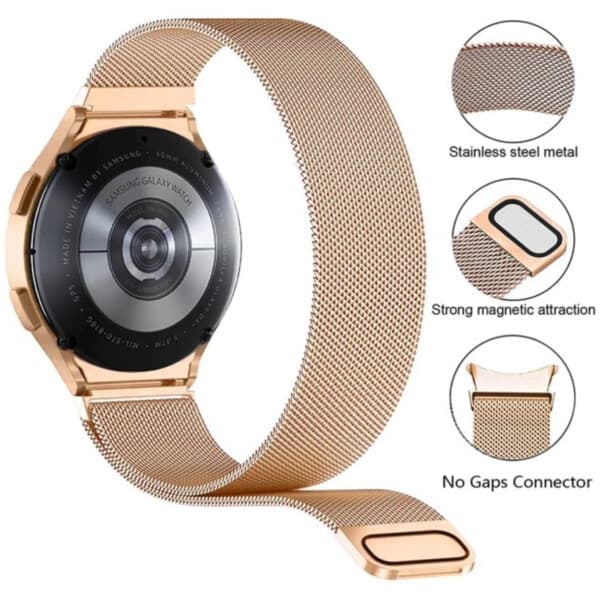 Galaxy Watch 4/5 Metalliranneke 20mm Milanese Mesh Ruusukulta_qq