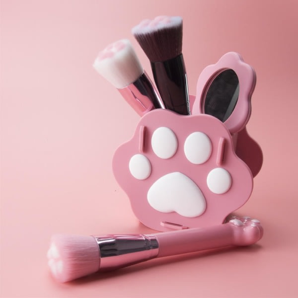 2024 Ny Cat Claw Makeup Borste Cat Claw Handhållen Makeup Mirror Makeup Borste Spegelfodral Portabel Mini Makeup Borste Set med spegel