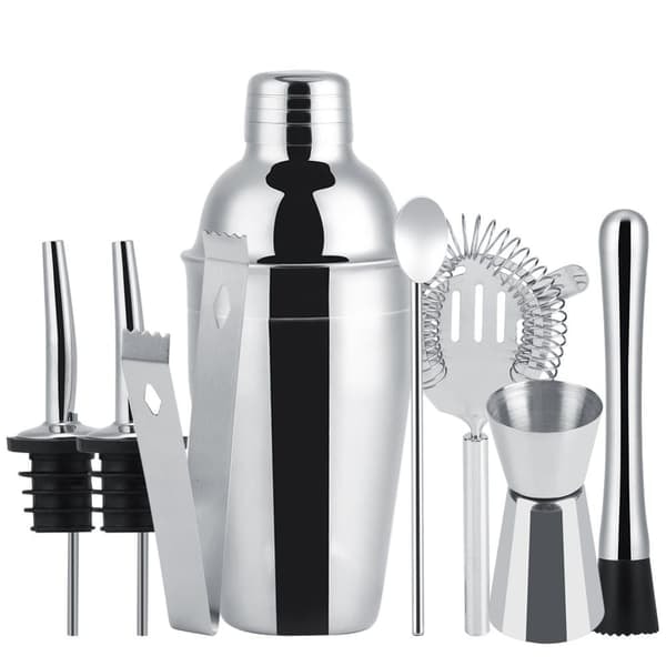 8-dele cocktailsæt, barsæt, shaker 550ml - Rustfrit stål Sølv_qq