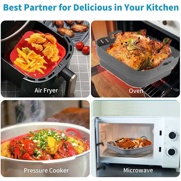 QU.Air Fryer Silikonform Ugnsform Bakplåt Friterad Kyckling Bakverktyg Återanvändbar Insats Airfryer Silikonkorg med Avdelare