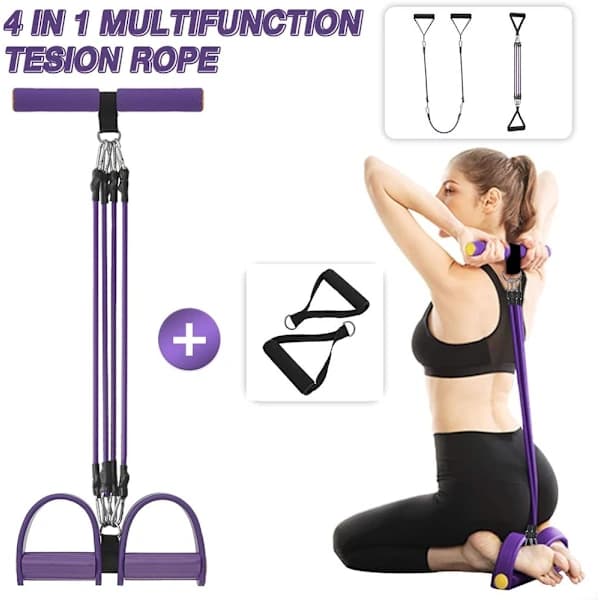 Abdominal Træner Opgradering 3 Rør Pedal Modstandsbånd Elastisk Sit-up Trækreb Lilla