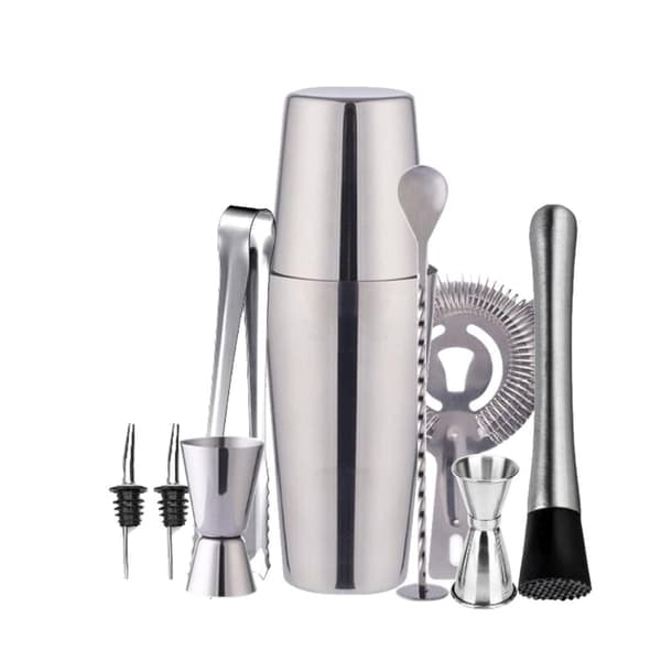Cocktail sæt Dobbelt shaker 750ml Rustfrit stål Sølv 10 dele_qq