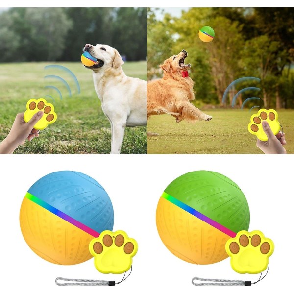 Automatisk interaktiv boll för hundar, 360 roterande boll uppladdningsbar hundleksak med fjärrkontroll blue-yellow