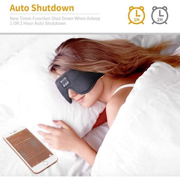 3D Memory Foam Sovmask med Bluetooth Hörlurar och Timer | Lyxiga Sovhörlurar Svart