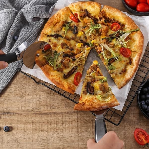 \"QD\" Pizzaskærer Pizza Slicer + Spatel servering i stål køkkenredskab