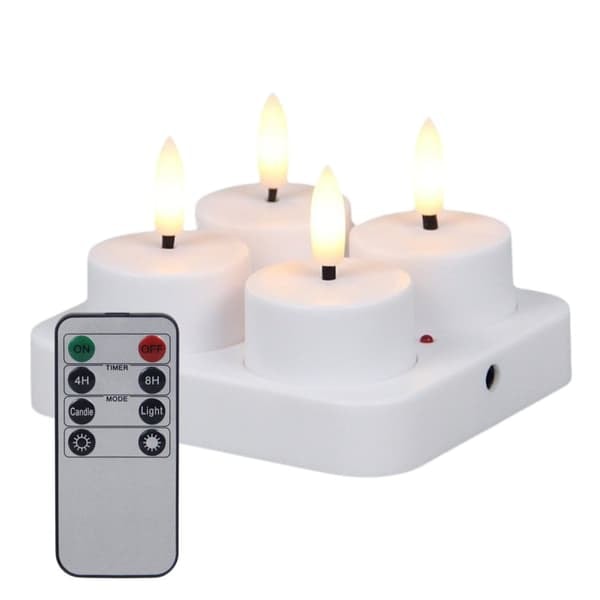 Rechargeable LED Tea Lights with Remote Control - Set of 4 Lights and Charging Station_qq