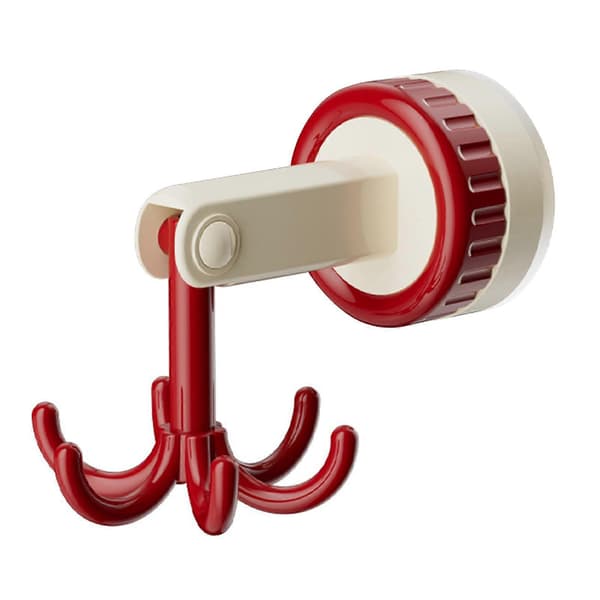 360 Degree Rotating Foldable Hook Non-drilling Multifunctional Utensil Rack with 6 Claws for Kitchen White Red