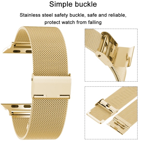 [QD] Kompatibelt Apple Watch-armbånd 38-40mm/42-44mm, erstatning i rustfritt stål med spenne i metall - 38/40mm gull