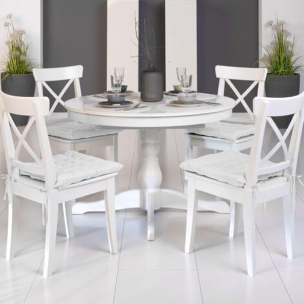 #QD# Lea Trädgårdsstolsdyna - Set om 4 - Bekväm och tjock utomhusdyna - Perfekt för inomhus- och utomhusbruk - 40x40x5 cm - Vit