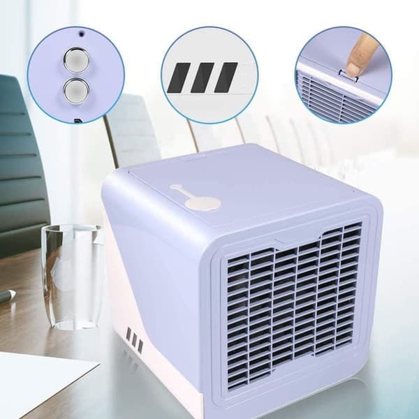 Bordventilator, Mini Luftkøler med 3 Hastigheder & Timer, Ventilator med Luftfugter til Hjemmet/Kontoret/Bilen