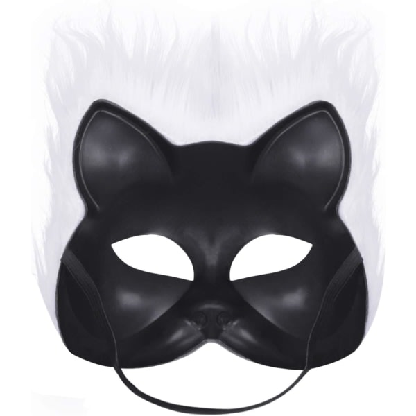 Rävmask halloween cosplaymask halvansiktsslöja ögonmask lurvig rävdräkttillbehör Djurfest Kattmasker White