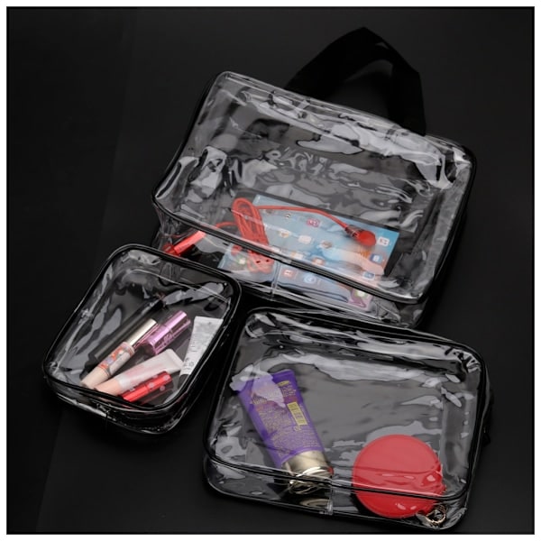 3-pack Transparent Necessär Sminkväska transparent_QF