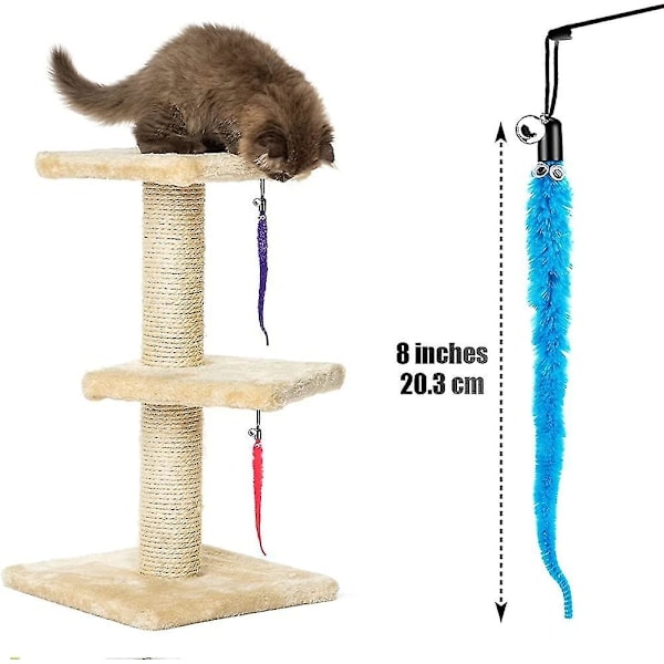 Kattestavslegesagsudskiftningspåfyldning - 12 stk. fluffy haleorm med klokke interaktiv kattejager