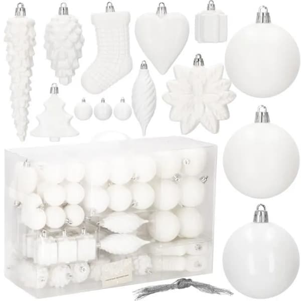 QQ-Julgranskulor - SPRINGOS® - 72 st - Plast - Vit - 8 cm