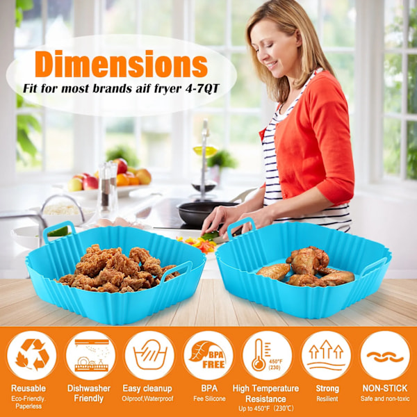 QU.Air Fryer Liner Rektangulær Silikon Airfryer Gratinform Kurv Gjenbrukbar Non-Stick Vaskbar Bakeform Hjem Kjøkkenverktøy