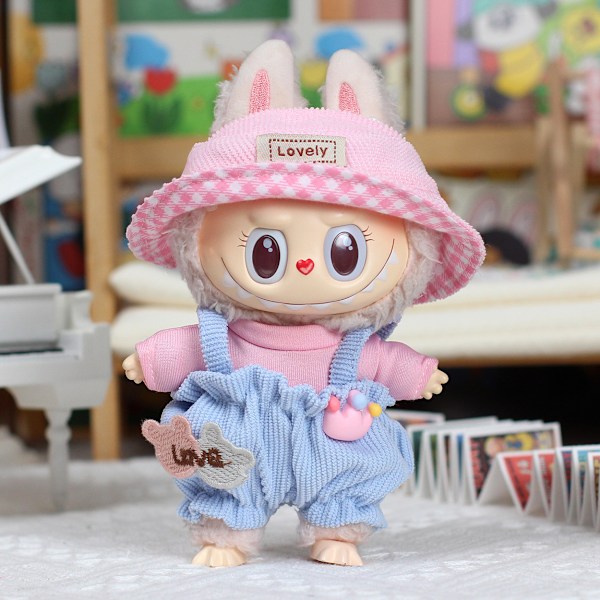 MOKOKO Labubu 17cm PVC Macaron Hjärta Kläder Dra Tyg Vinyl Ansikte Docka Inspirerad av Frozen Karaktärer Kända Produkter Pojke Flickor Cha plush two-piece set 17cm pull cloth baby coat