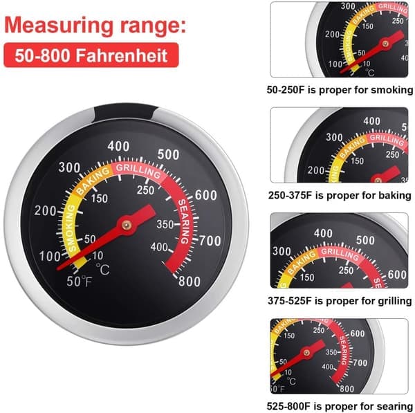 Analogt termometer i rustfrit stål til grill og ovn