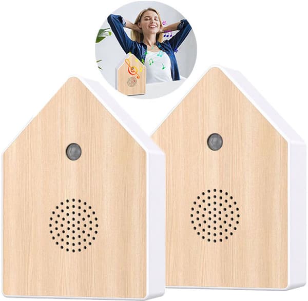 Fågelljudlåda med rörelsesensor och justerbar volym för badrum, kontor, hall, avkoppling, brun, 2-pack