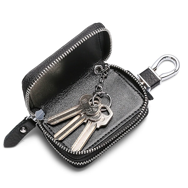 QD-Svart Läder Nyckelhållare, Läder Nyckelhållare Unisex Läder Nyckelhållare