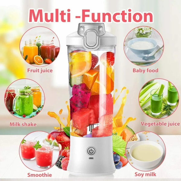 QU.Bärbar Blender 600ML Elektrisk Juicepress Fruktmixare 4000mAh USB Uppladdningsbar Smoothie Mini Blender Personlig Juicepress Färgrik Mugg