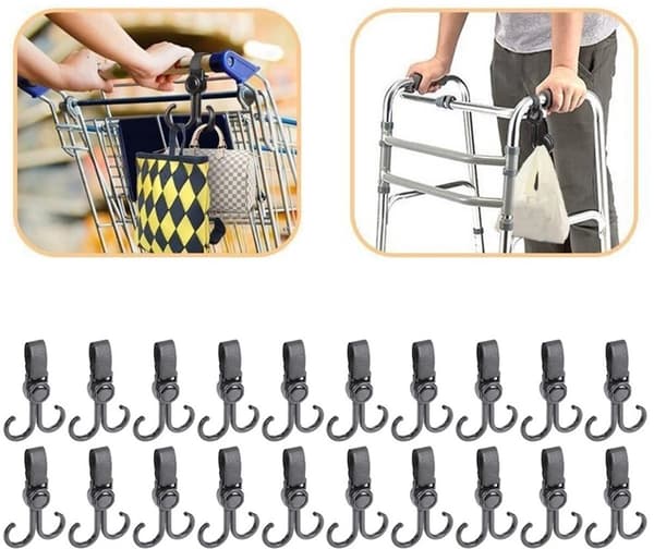 20-pack väskkrokar för barnvagn, väskhängare, svart