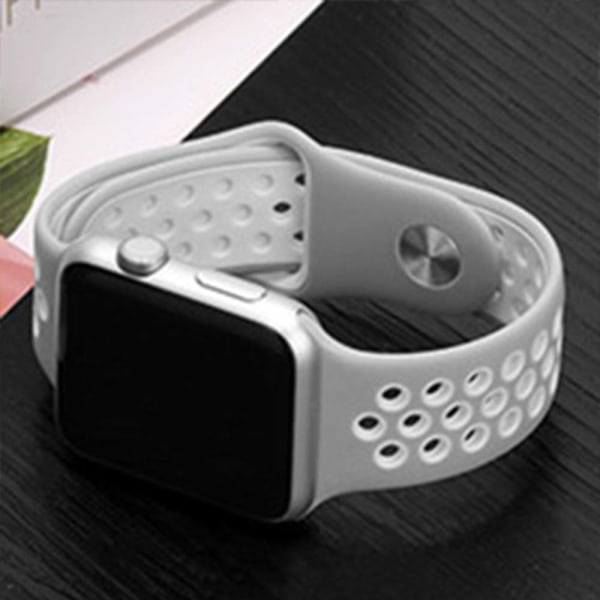 [QD] Kompatibel med Apple Watch-armbånd 38-40mm/42mm-44mm, pustende silikon sportsarmbånd - 42/44mm kald sølv med hvit