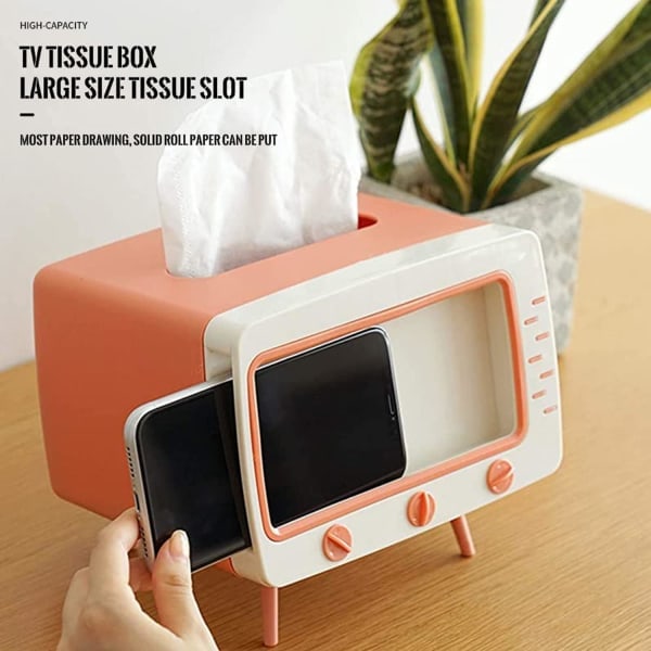 [QD] Sød TV-formet servietdispenser med retrodesign, multifunktionel servietdispenser til køkken, soveværelse, kontor, stue, badeværelse, pink