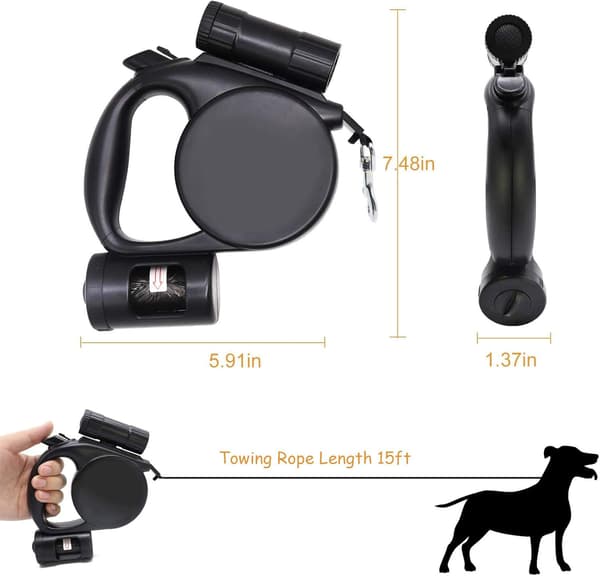 Infällbart hundkoppel - Förvaringslåda - 4,5 m - Belyst - Svart - 1 st