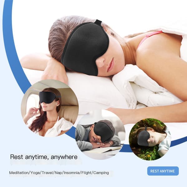Søvnmaske til mænd og kvinder, lysblokerende øjenmaske til søvn, lur, meditation, rejser (sort)