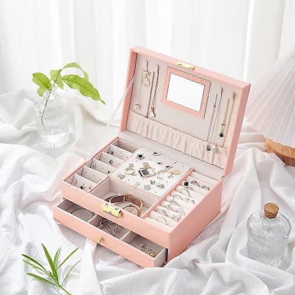 Smyckeskrin Organizer 2 Lager (Rosa)