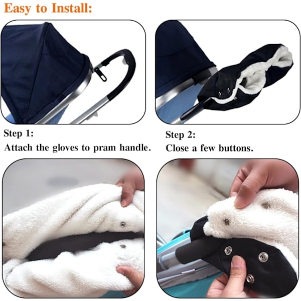 [QD] Baby Barnevogn Fleece Håndmuffe/Håndvarmer Vandtæt Vindtæt Anti-Freeze Ekstra Tykke Barnevognstilbehør Barnevognshandsker, Sort