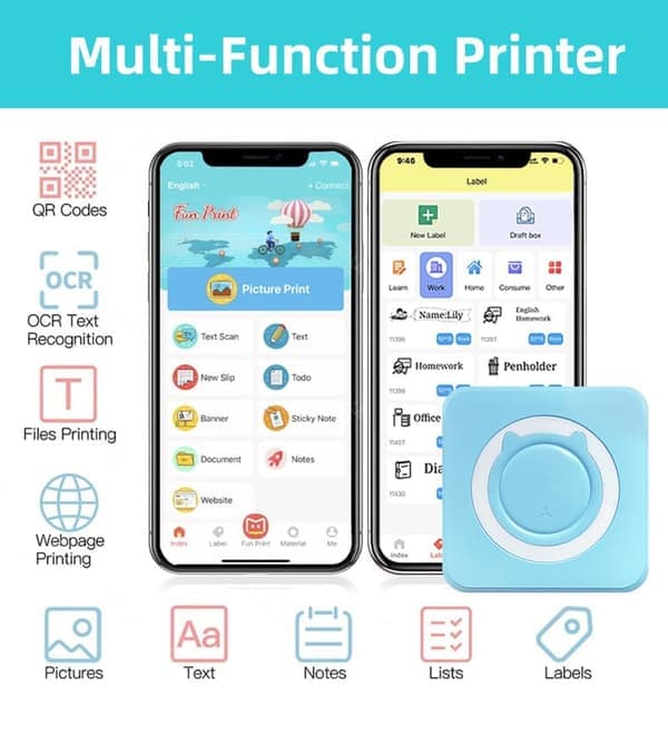 Mini Termisk Printer – Bærbar Etiketprinter & Printer til Hjem og Kontor