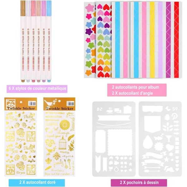 /QD/Fotoalbum 80 sidor Svart Scrapbooking Album 29,5X21Cm Scrapbookingbok med 6 metallpennor, för 160 foton, (vit)