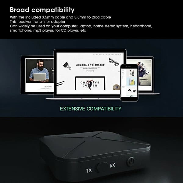 2-i-1 Bluetooth-sender/mottaker Trådløs for RCA til 3,5 mm lydadapter