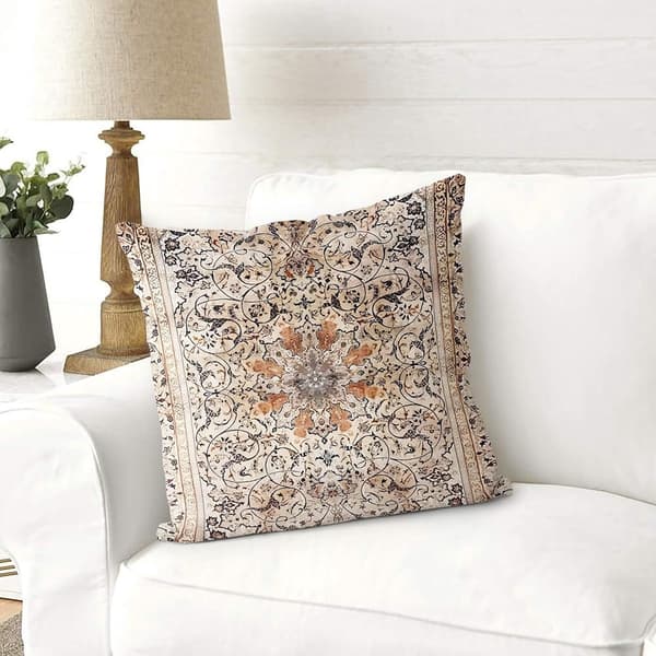 Bohemiska blommiga kuddfodral, dubbelsidig kortluggig sammet, dold dragkedja, soffa och sovrum, 2-pack, rostbrun, 50 x 50 cm