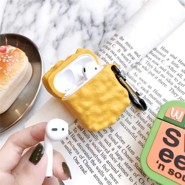 [QD] Airpod 1/2 Söpö Kotelo, Silikoni 3D Hauska Tyylikäs Kuori, Ruoka Design Skin, Sarjakuva Avaimenperä Sarjat Kotelo Airpods 1/2 (Kana Nuggetit)