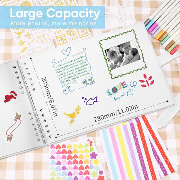 \"QD\" Fotoalbum 80 Sider Hvid Scrapbog Album 29,5 X 21Cm Scrapbog Bog Med 6 Metalpenne, Til 240 Fotos, Hvid