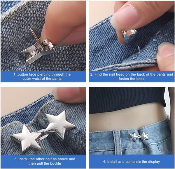 Jeans midjereduserer, justerbar jeansknapp, klips, ingen sying, 8 par
