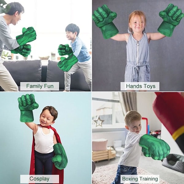 [QD] Hulk-handskar, 1 par mjuka boxningshandskar Hulk-dräkt plyschhand Fis