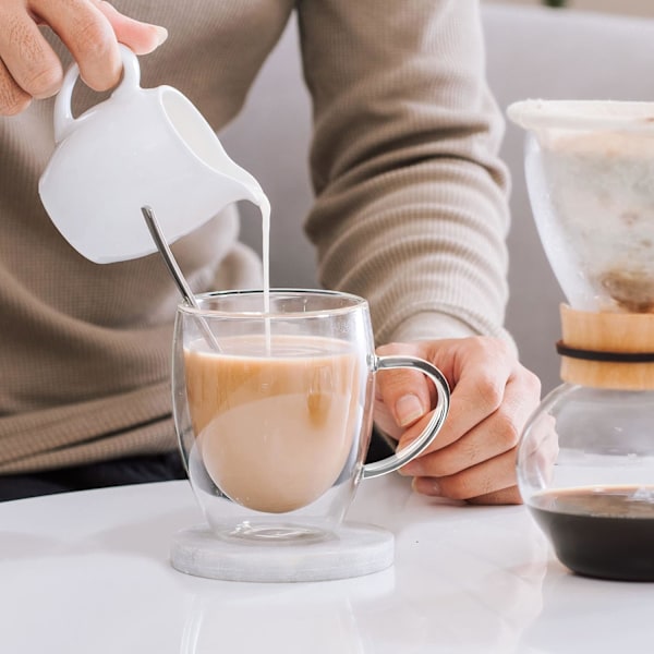 QU*LIBWYS 6-pak dobbeltvæggede kaffekopper glaskrus, cappuccino latte tekopper med håndtag, varmebestandig kop drikkeglas 350 ml kaffekop
