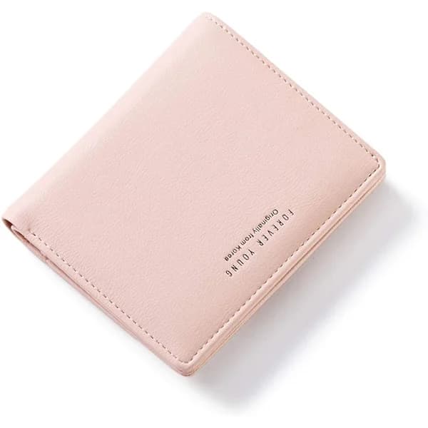Damplånböcker Liten Bifold Läderficka Plånbok Dam Mini Kort Plånbok (Rosa)