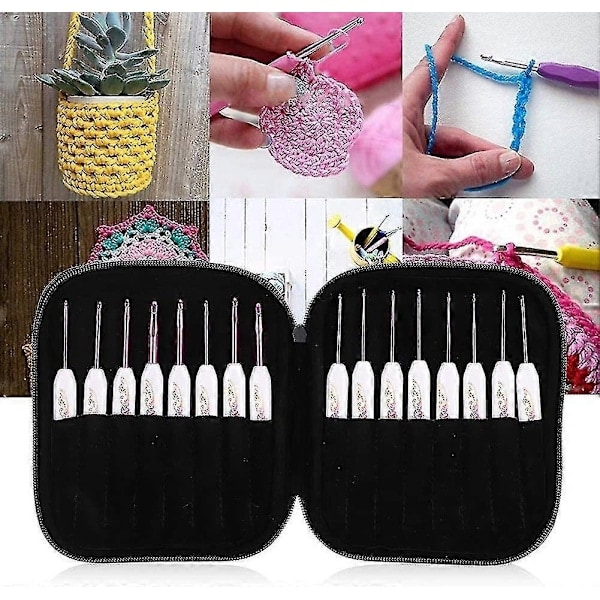 Virknålsset 16 st med Portabelt Fodral för DIY Handstickningskonst för Älskare (Blå) - Pink_QF