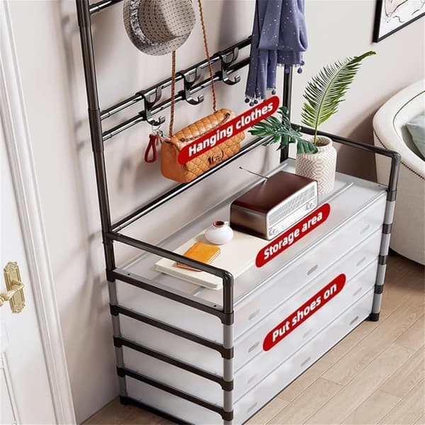 4/5-Tier Garment Rack with Shoe Storage, Freestanding Hall Tree with Coat Hooks