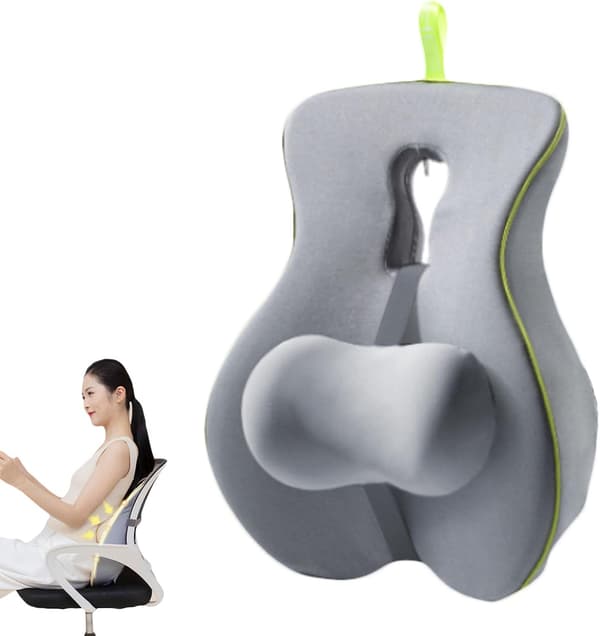 Lumbar Support Pillow Ergonomic Memory Foam Improves Lower Back Pain And Sitting Posture Grey