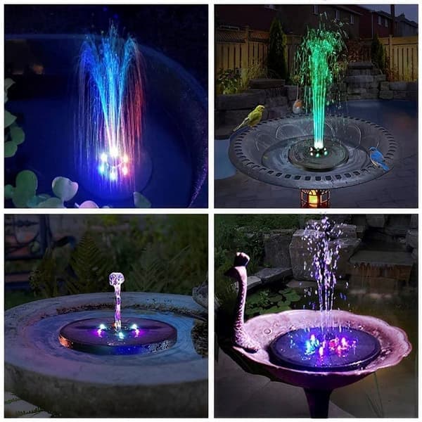 Solcellsfontän 23 cm med LED – Vattenfontän/Solcellsdriven utomhus Svart