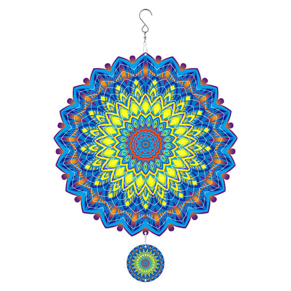 3D-roterende Mandala vindklokke - Gul & Blå
