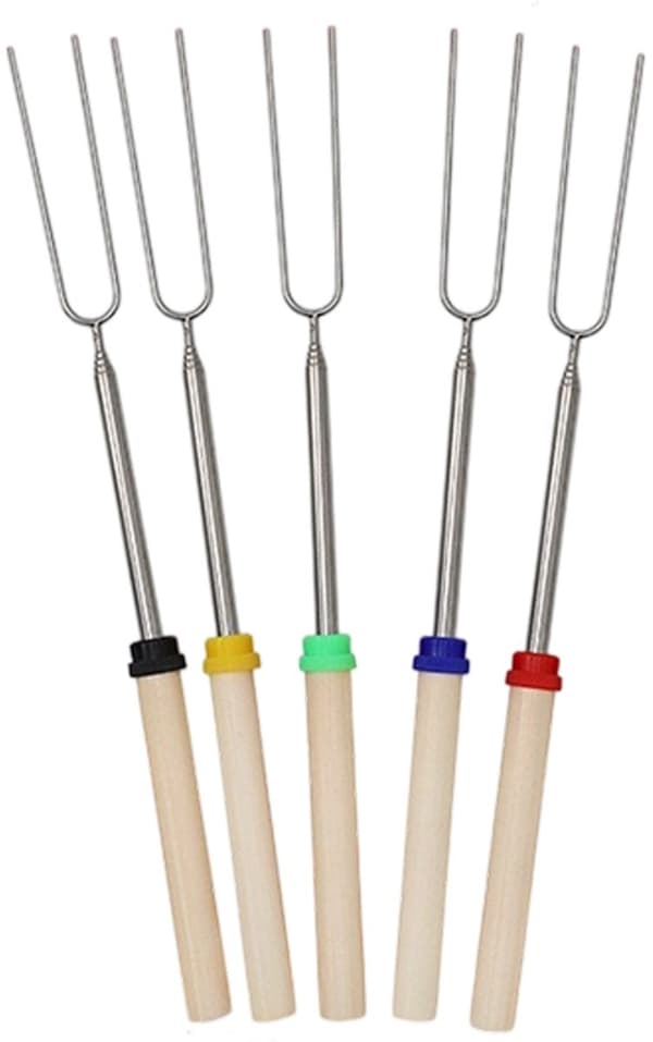 Teleskopiske grillspyd, marshmallows-pinner, rustfritt stål, uttrekkbare, for camping/grilling, 5-pakning