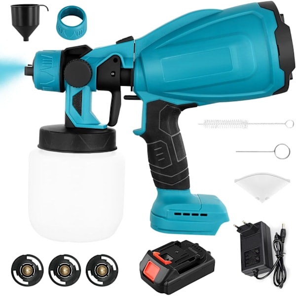 [QD] 500W Elektrisk HVLP Maling sprøyte med 800ML Vanntank, for Utendørsbruk, Hjem, Skap, Gjerde, Tak (Blå)